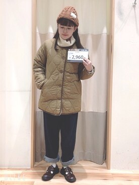 「Samansa Mos2 blue」｜「アイテム（ニットキャップ/ビーニー）」を使った、ニシザワ◎さん（レディース・156cm）の秋コーディネート