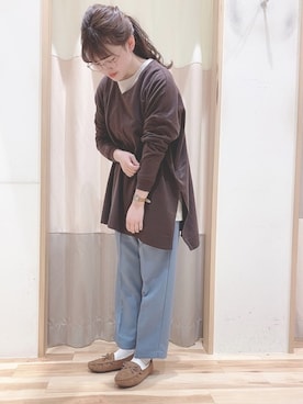 「Samansa Mos2 blue（サマンサモスモスブルー）のアイテム（モカシン/デッキシューズ）」を使った、ニシザワ◎さん（レディース・156cm）の冬コーディネート