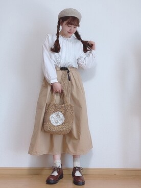 「部屋撮り」｜「アイテム（ハンチング/ベレー帽）」を使った、ニシザワ◎さん（レディース・156cm）の春コーディネート