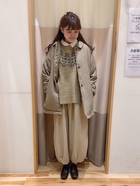 「ボア」｜「アイテム（ステンカラーコート）」を使った、ニシザワ◎さん（レディース・156cm）の冬コーディネート