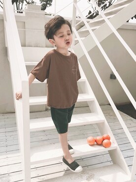「dudukidsのアイテム（Tシャツ/カットソー、その他）」を使った、YiLangさん（キッズ・130cm）の春コーディネート