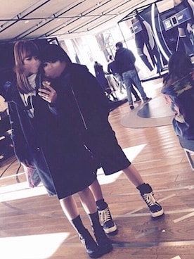 「DRKSHDW by RICK OWENS（ダークシャドウ バイ リックオウエンス）のアイテム（パーカー）」を使った、7070さん（レディース・162cm）の冬コーディネート
