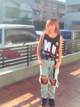 「UNIF（ユニフ）のアイテム（パンツ）」を使った、7070さん（レディース・162cm）の夏コーディネート