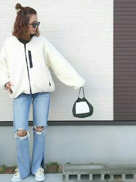 「ハーフアップ」｜「アイテム（ブルゾン）」を使った、amoriaさん（レディース・152cm）の冬コーディネート