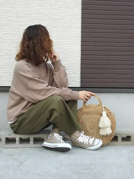 「ラウンドバッグ」｜「アイテム（その他）」を使った、amoriaさん（レディース・152cm）の春コーディネート