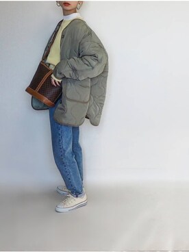 「TRIANGLE PALETTE（トライアングルパレット）のアイテム（ノーカラージャケット）」を使った、amoriaさん（レディース・152cm）の冬コーディネート
