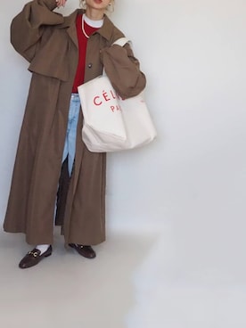 「CELINE」｜「アイテム（トレンチコート）」を使った、amoriaさん（レディース・152cm）の冬コーディネート