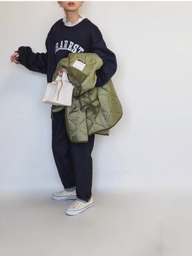 「レースブラウス」｜「アイテム（モッズコート）」を使った、amoriaさん（レディース・152cm）の冬コーディネート