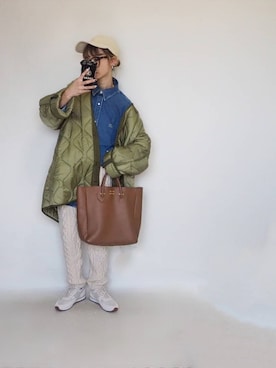 「デニムシャツ」｜「アイテム（モッズコート）」を使った、amoriaさん（レディース・152cm）の春コーディネート