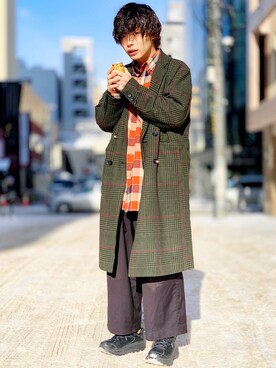 「FACETASM」｜「アイテム（チェスターコート）」を使った、りゅうさん（メンズ・174cm）の冬コーディネート