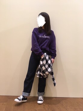 「パープル×黒」｜「アイテム（デニムパンツ）」を使った、リーナ・ベル♥さん（レディース・167cm）の春コーディネート