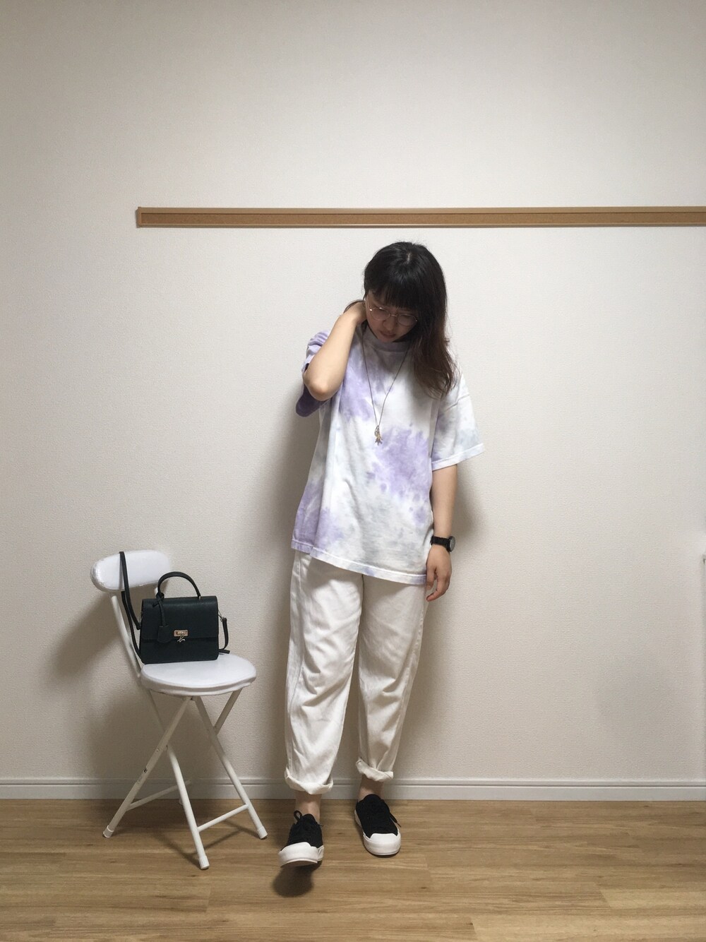 「休日スタイル、夏だ！Tシャツ着よう！、タイダイ柄、ラベンダー、淡色コーデ、UNIQLO、ファッション」｜「BACK NUMBERのアイテム（Tシャツ/カットソー、パープル系）」を使った、リーナ・ベル♥さん（レディース・167cm）の夏コーディネートの1枚目の写真