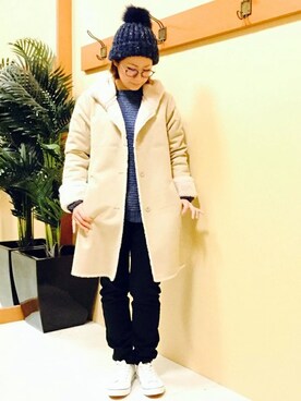 「LBC（エルビーシー）のアイテム（ムートンコート）」を使った、KAOさん（レディース・164cm）の冬コーディネート