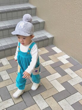 「ファー」｜「アイテム（オールインワン・サロペット）」を使った、yuyuさん（キッズ・80cm）の秋コーディネート
