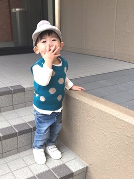 「水玉」｜「アイテム（ベスト）」を使った、yuyuさん（キッズ・80cm）の秋コーディネート