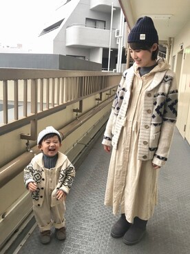 「no brand（ノーブランド）のアイテム（モカシン/デッキシューズ）」を使った、yuyuさん（キッズ・80cm）の冬コーディネート