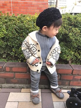 「カウチン」｜「アイテム（その他）」を使った、yuyuさん（キッズ・80cm）の冬コーディネート