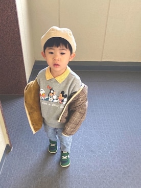 「ミッキー」｜「アイテム（ハンチング/ベレー帽）」を使った、yuyuさん（キッズ・80cm）の冬コーディネート