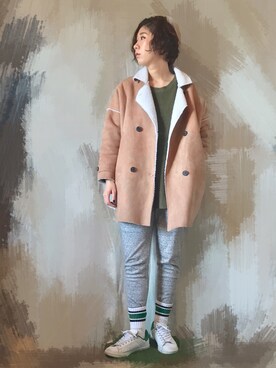 「スエット」｜「アイテム（ムートンコート）」を使った、maiko☆さん（レディース・160cm）の冬コーディネート