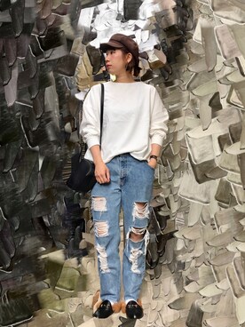 「niko and...（ニコアンド）のメンテンBIGBIG Ｔシャツ【niko and ...】（Tシャツ/カットソー）」を使った、maiko☆さん（レディース・160cm）の春コーディネート