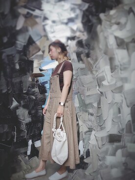 「UNIQLO（ユニクロ）のスーピマコットンリブクルーネックT（半袖）（Tシャツ/カットソー）」を使った、maiko☆さん（レディース・160cm）の夏コーディネート