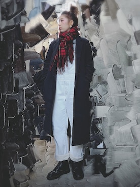 「赤チェック」｜「アイテム（サロペット/オーバーオール）」を使った、maiko☆さん（レディース・160cm）の冬コーディネート