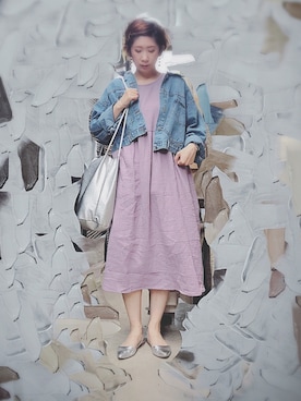 「シルバーシューズ」｜「アイテム（デニムジャケット）」を使った、maiko☆さん（レディース・160cm）の春コーディネート