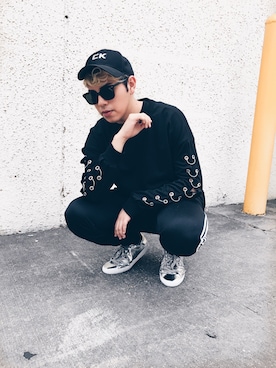 「sweatshirt」｜「アイテム（キャップ）」を使った、Emanuel さん（メンズ・175cm）の春コーディネート