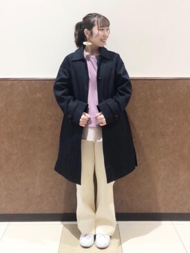 「2021春新作」｜「アイテム（ステンカラーコート）」を使った、coen わたなべ さわこさん（レディース・152cm）の冬コーディネート