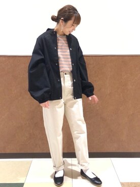 「USAコットン」｜「アイテム（ブルゾン）」を使った、coen わたなべ さわこさん（レディース・152cm）の春コーディネート