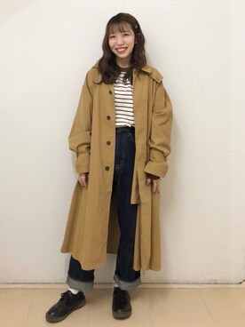 「でにむ」｜「アイテム（ステンカラーコート）」を使った、coen わたなべ さわこさん（レディース・152cm）の秋コーディネート