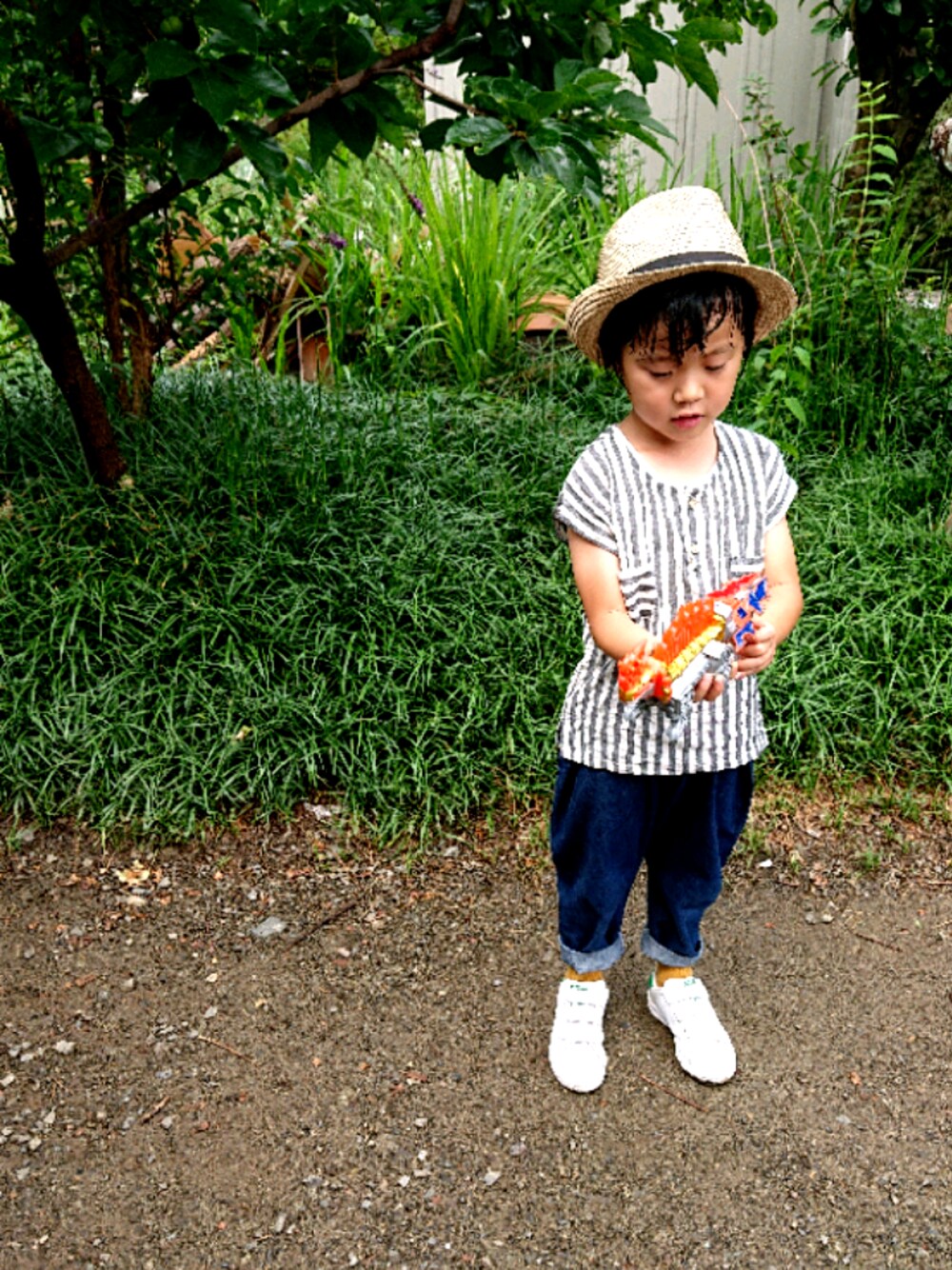 「韓国子供服、お洒落さんとつながりたい、BBQ、デニム、夏コーデ」｜「adidasのオリジナルス スタンスミス [STAN SMITH CF C]（スニーカー、ホワイト系）」を使った、koanoaさん（メンズ・120cm）の夏コーディネートの1枚目の写真