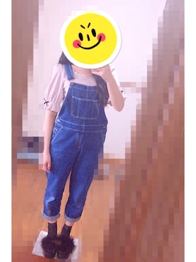 「GU（ジーユー）のアイテム（オールインワン・サロペット、ブルー系）」を使った、nne☺︎︎さん（レディース・160cm）の夏コーディネート