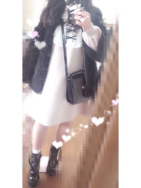 「WEGO（ウィゴー）のWEGO/ビッグポンポン付きショルダーバッグ（ショルダーバッグ、ブラック系）」を使った、nne☺︎︎さん（レディース・160cm）の冬コーディネート