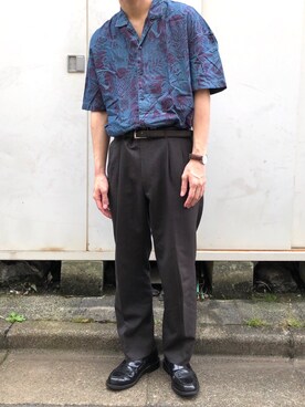 「柄シャツコーデ」｜「アイテム（スラックス）」を使った、ko-rogiさん（メンズ・173cm）の夏コーディネート
