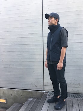 「DESCENTE ALLTERRAIN（デサント　オルテライン）のアイテム（スラックス）」を使った、おぬき まさひろさん（メンズ・172cm）の夏コーディネート