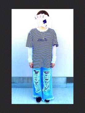 「Faith（-）のアイテム（Tシャツ/カットソー）」を使った、SKNYさん（レディース・159cm）の夏コーディネート