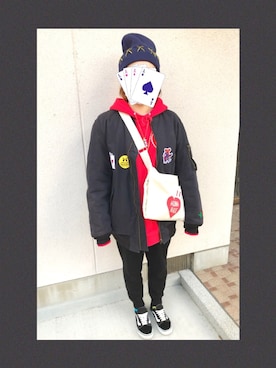 「お正月」｜「アイテム（ニットキャップ/ビーニー）」を使った、SKNYさん（レディース・159cm）の冬コーディネート