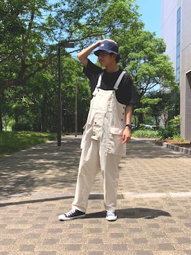 「Right-on（ライトオン）のアイテム（サロペット/オーバーオール）」を使った、HIROさん（メンズ・177cm）の夏コーディネート