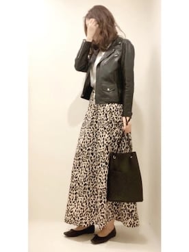「スクエアトゥ」｜「アイテム（ライダースジャケット）」を使った、paxさん（レディース・166cm）の秋コーディネート
