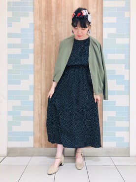 「ドットワンピ」｜「アイテム（ブルゾン）」を使った、yoshikaさん（レディース・155cm）の春コーディネート