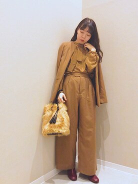 「Te chichi TERRASSE（テチチテラス）のアイテム（ノーカラージャケット）」を使った、yoshikaさん（レディース・155cm）の秋コーディネート