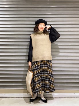 「Te chichi（テチチ）のアイテム（ハンチング/ベレー帽）」を使った、yoshikaさん（レディース・155cm）の秋コーディネート
