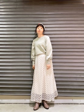 「レーススカート」｜「アイテム（財布/小物）」を使った、yoshikaさん（レディース・155cm）の冬コーディネート