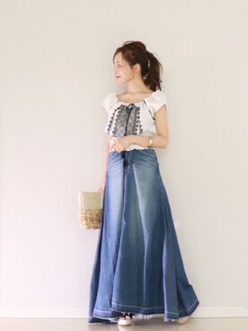 田中亜希子｜IENAのデニムスカートを使ったコーディネート - WEAR