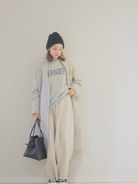 田中亜希子さんの「LANA WOOL 140 ビーバーノーカラーコート_#」を使ったコーディネート