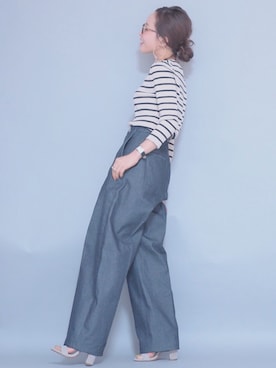 「woadblue（ウォードブルー）のアイテム（パンツ）」を使った、田中亜希子さん（レディース・145cm）の冬コーディネート