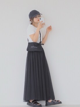 田中亜希子さんの「[低身長サイズ有]チュールロングスカート」を使ったコーディネート