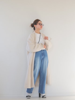 新品未使用　ATON アルパカ ヘリンボーン ノーカラーコート　アイボリー ATON（エイトン）の「ATON / アルパカ ヘリンボーン ノーカラーコート