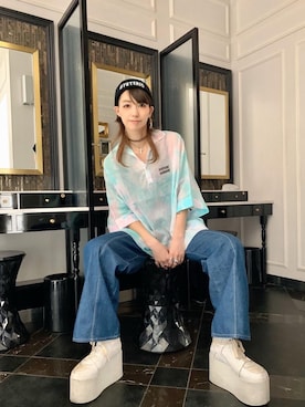 「シースルー」｜「アイテム（ニットキャップ/ビーニー）」を使った、Nuttyさん（レディース・157cm）の春コーディネート